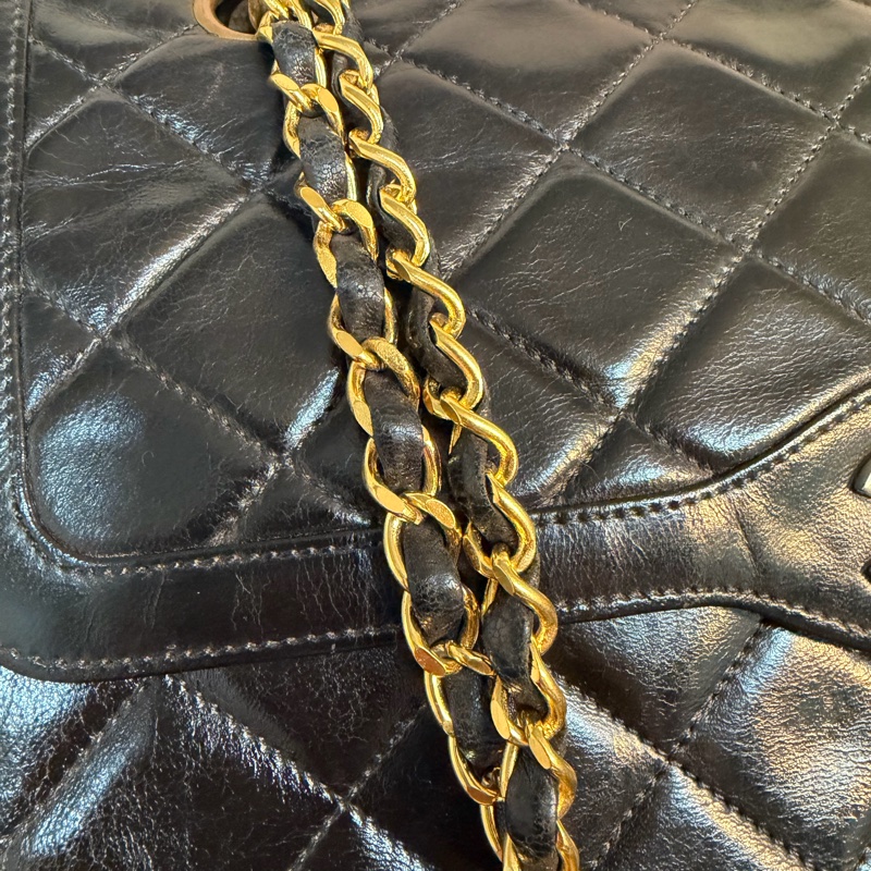 Chanel 香奈兒 cf vintage 老香 巴黎限定 金銀扣 金鏈 尺寸：28*18*6-2