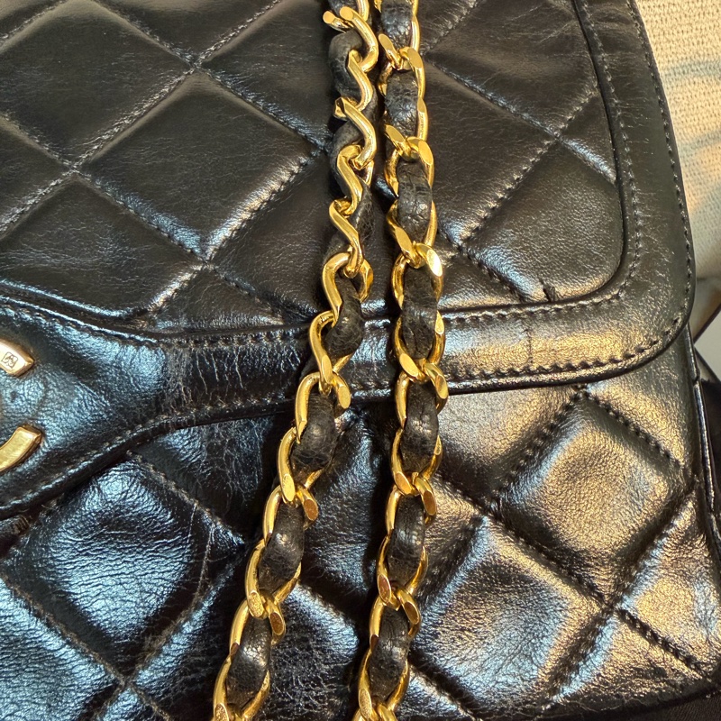 Chanel 香奈兒 cf vintage 老香 巴黎限定 金銀扣 金鏈 尺寸：28*18*6-3