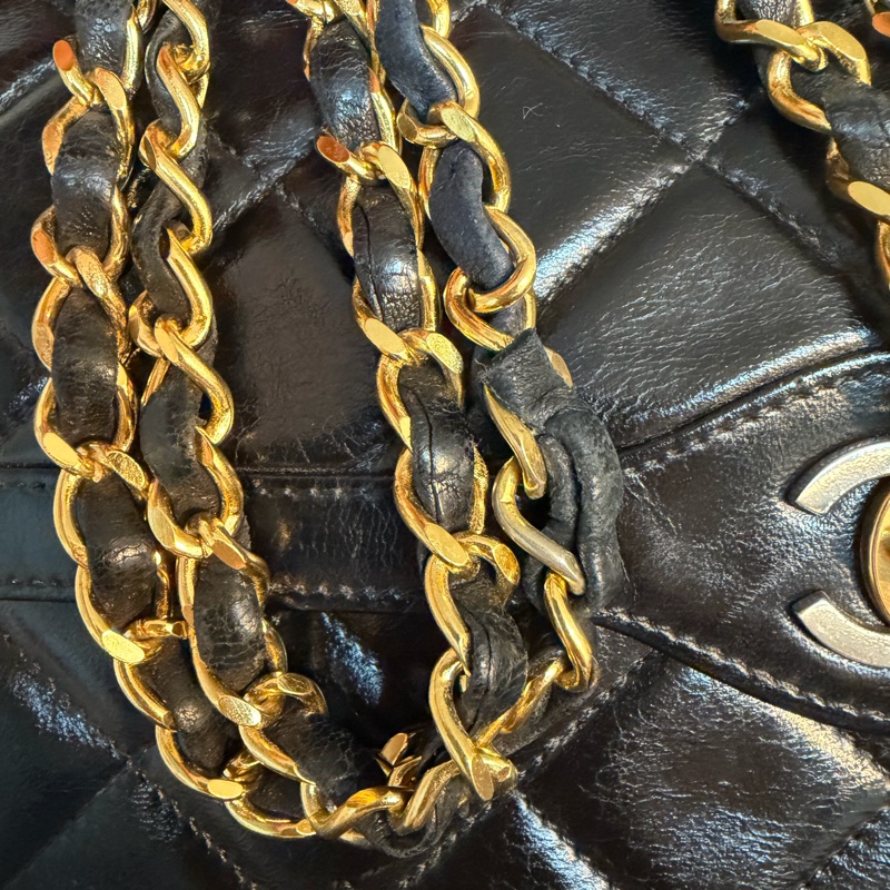 Chanel 香奈兒 cf vintage 老香 巴黎限定 金銀扣 金鏈 尺寸：28*18*6-4