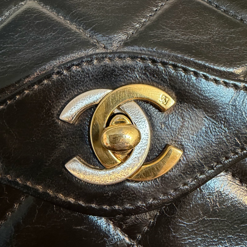 Chanel 香奈兒 cf vintage 老香 巴黎限定 金銀扣 金鏈 尺寸：28*18*6-5