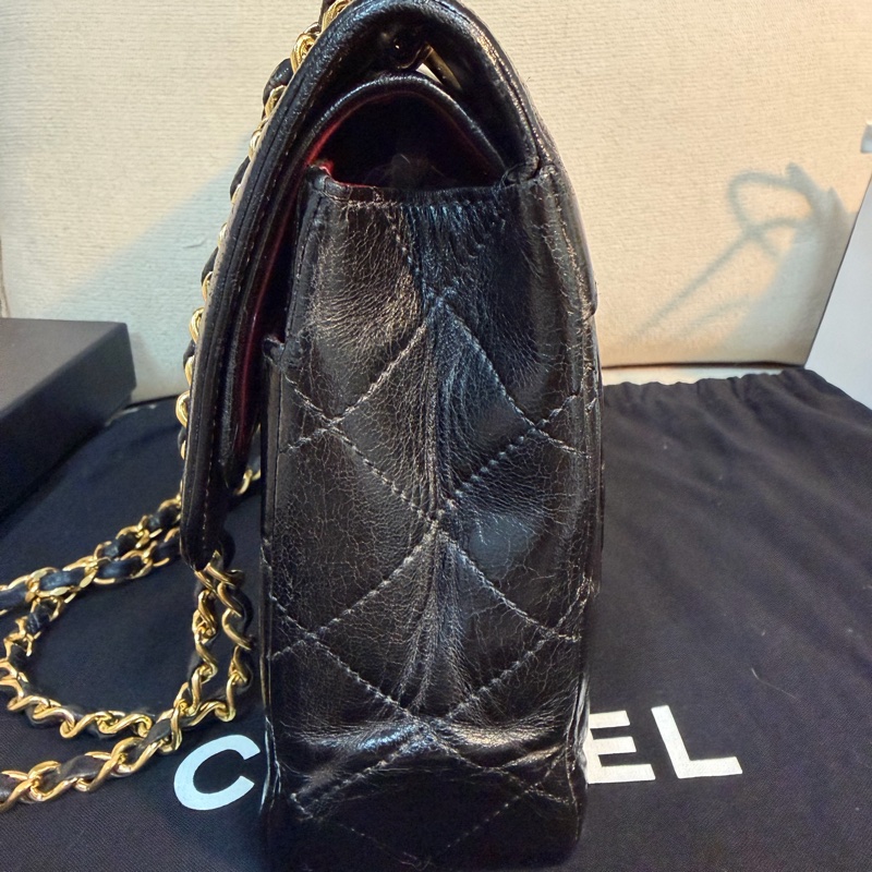 Chanel 香奈兒 cf vintage 老香 巴黎限定 金銀扣 金鏈 尺寸：28*18*6-9