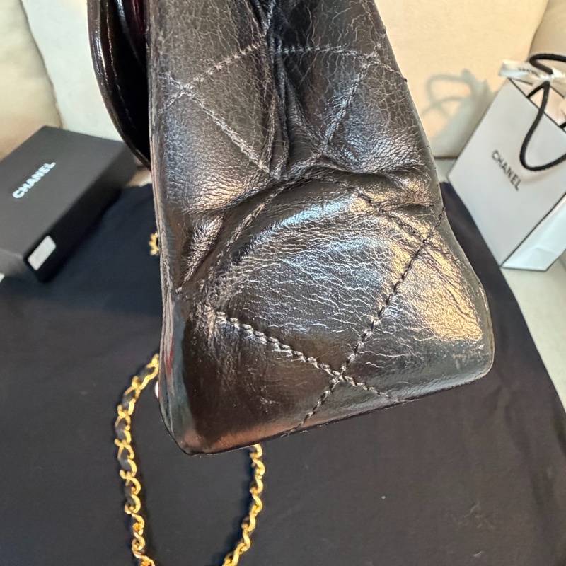 Chanel 香奈兒 cf vintage 老香 巴黎限定 金銀扣 金鏈 尺寸：28*18*6-10