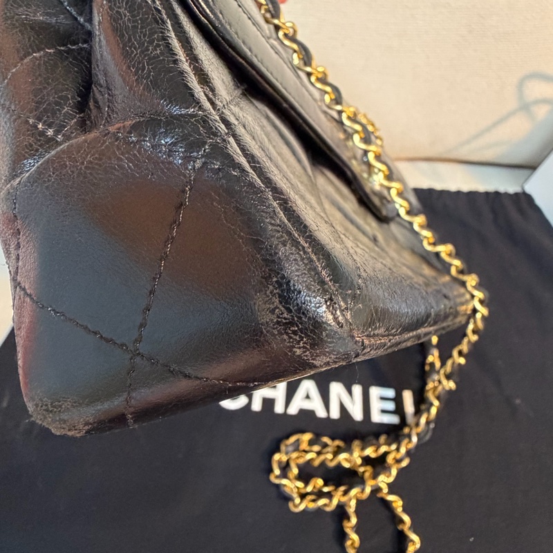 Chanel 香奈兒 cf vintage 老香 巴黎限定 金銀扣 金鏈 尺寸：28*18*6-12