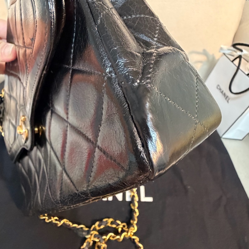 Chanel 香奈兒 cf vintage 老香 巴黎限定 金銀扣 金鏈 尺寸：28*18*6-13