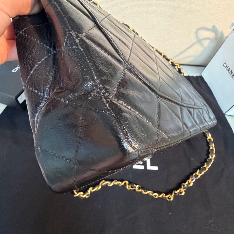 Chanel 香奈兒 cf vintage 老香 巴黎限定 金銀扣 金鏈 尺寸：28*18*6-14