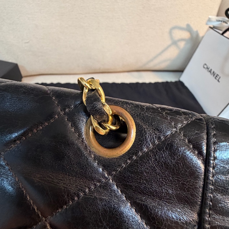 Chanel 香奈兒 cf vintage 老香 巴黎限定 金銀扣 金鏈 尺寸：28*18*6-17