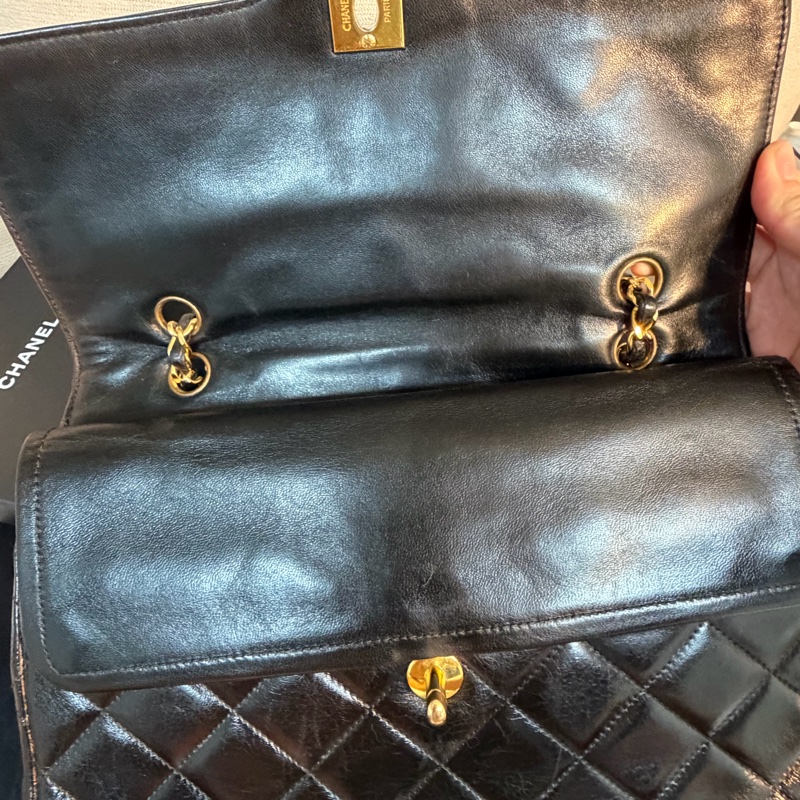 Chanel 香奈兒 cf vintage 老香 巴黎限定 金銀扣 金鏈 尺寸：28*18*6-18