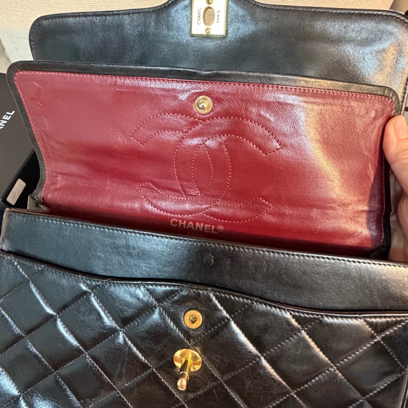 Chanel 香奈兒 cf vintage 老香 巴黎限定 金銀扣 金鏈 尺寸：28*18*6-19