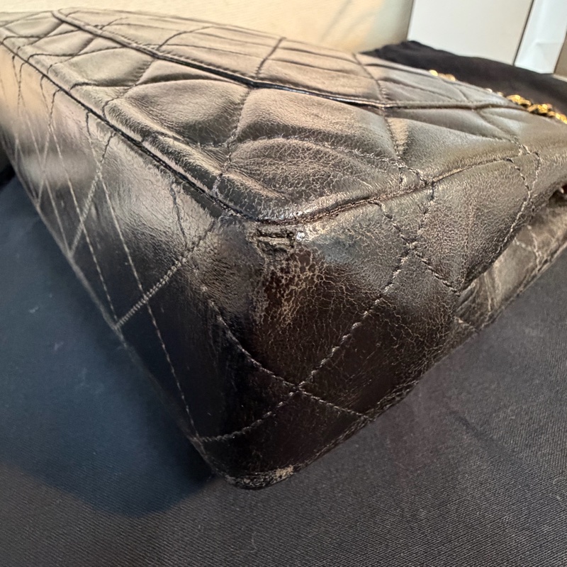 Chanel 香奈兒 cf vintage 老香 巴黎限定 金銀扣 金鏈 尺寸：28*18*6-23