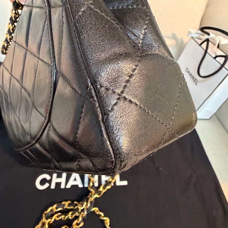 Chanel 香奈兒 cf vintage 老香 巴黎限定 金銀扣 金鏈 尺寸：28*18*6-25