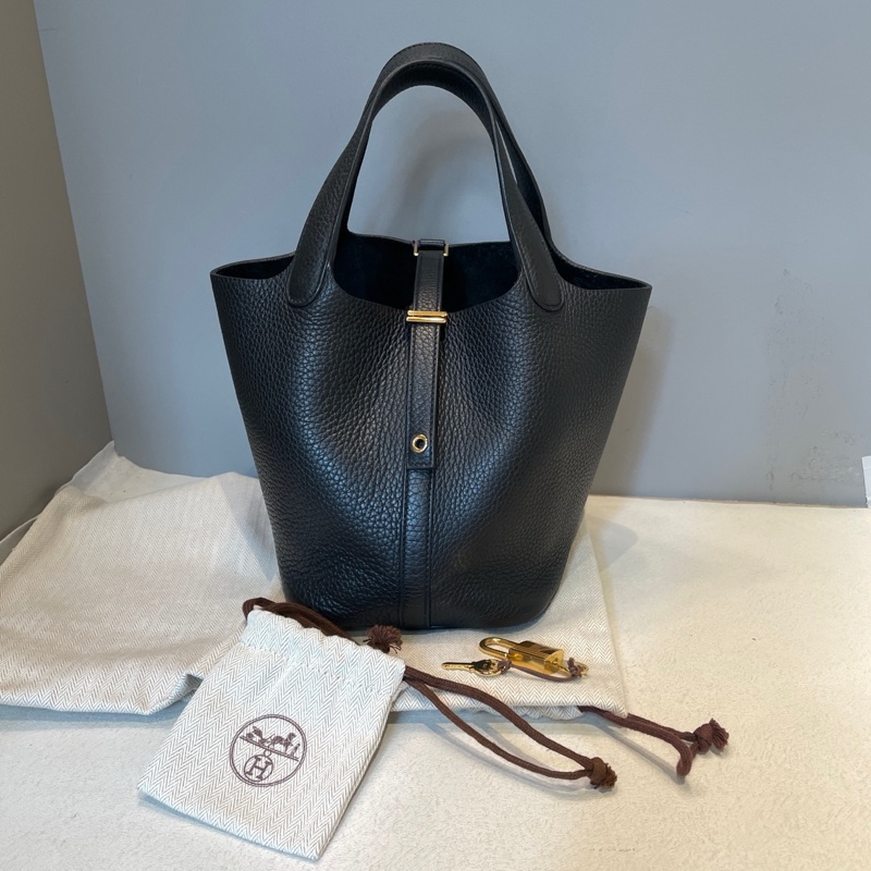 Hermes/愛馬仕  黑金picotin菜籃子18牛皮手提包-1