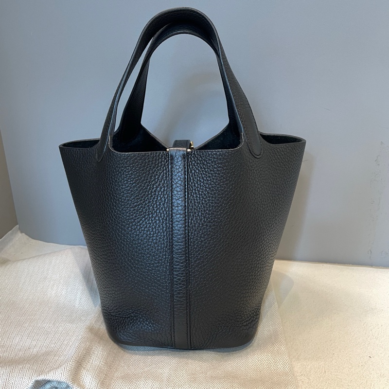 Hermes/愛馬仕  黑金picotin菜籃子18牛皮手提包-2