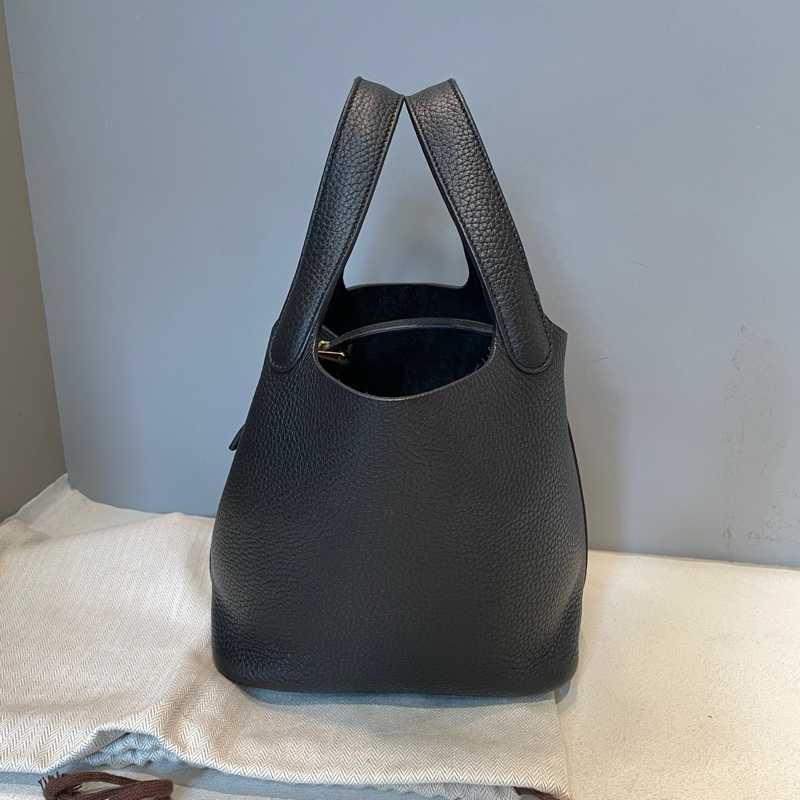 Hermes/愛馬仕  黑金picotin菜籃子18牛皮手提包-3