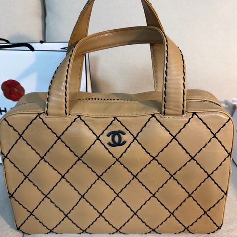 Chanel 香奈兒  粗縫線 手提 波士頓包  32*20*15