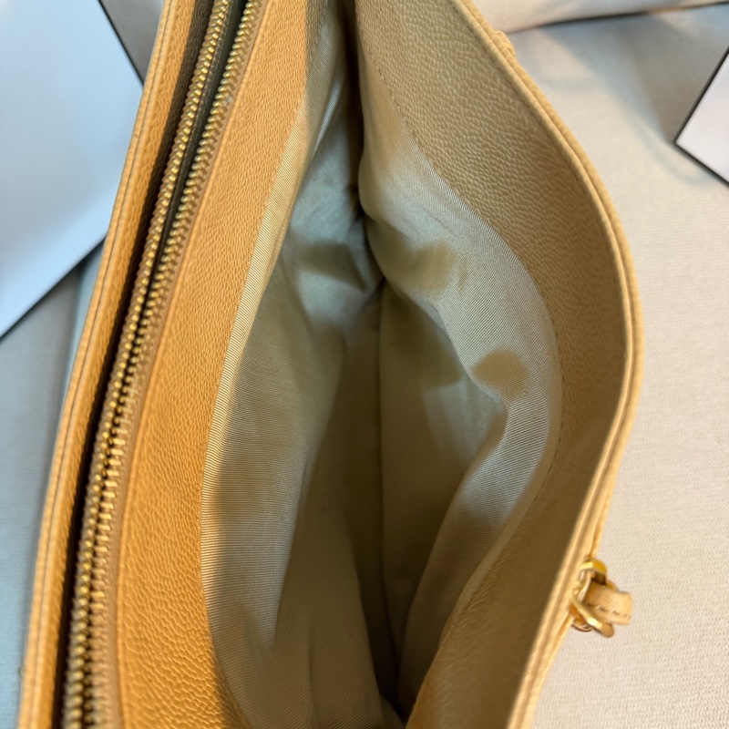 Chanel 香奈兒 vintage 奶茶手提包 金色皮穿鏈 30*23*8-18