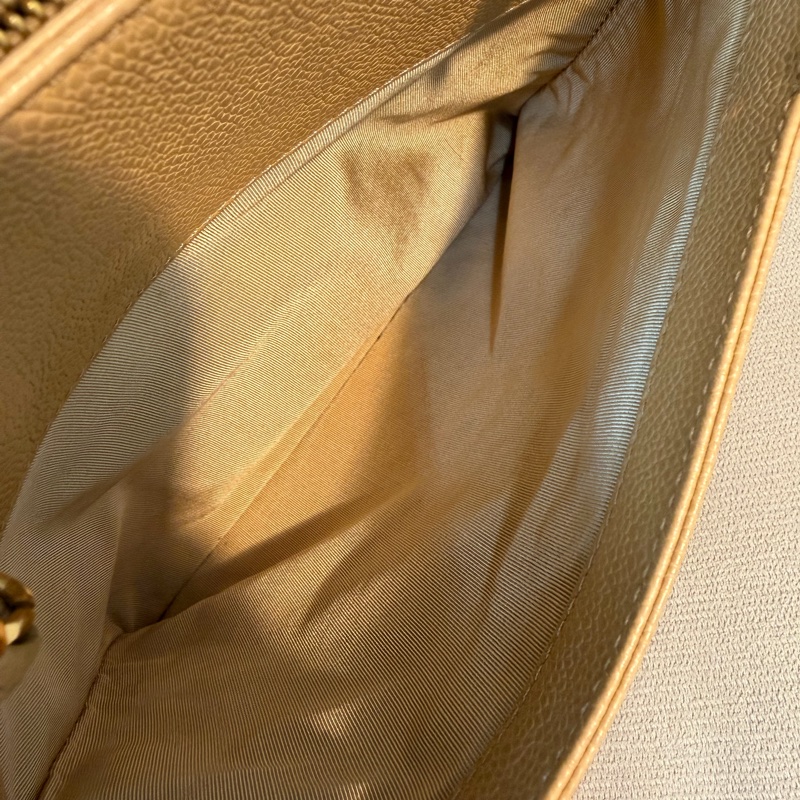 Chanel 香奈兒 vintage 奶茶手提包 金色皮穿鏈 30*23*8-23