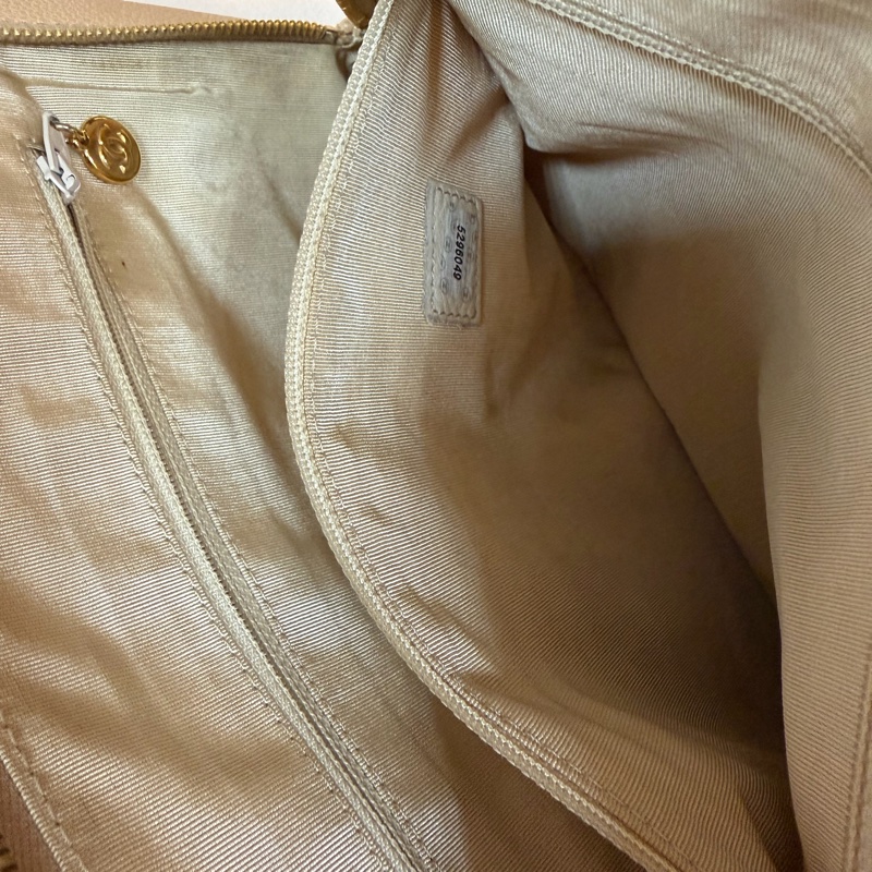 Chanel 香奈兒 vintage 奶茶手提包 金色皮穿鏈 30*23*8-24