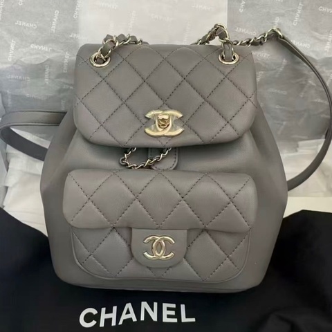 全新全配🈶購證❤️香奈兒 #灰金 #duma #雙肩包 #小號