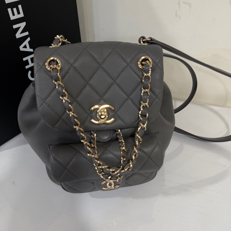 全新全配🈶購證❤️香奈兒 #灰金 #duma #雙肩包 #小號-3