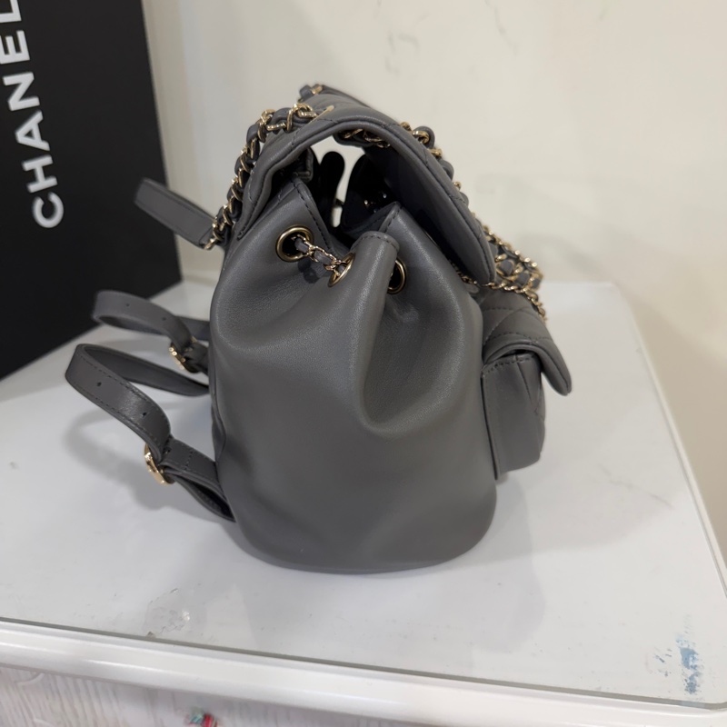 全新全配🈶購證❤️香奈兒 #灰金 #duma #雙肩包 #小號-4