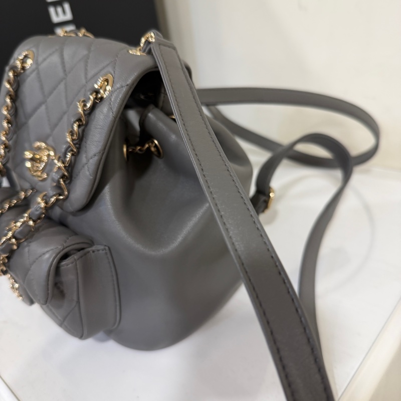 全新全配🈶購證❤️香奈兒 #灰金 #duma #雙肩包 #小號-5