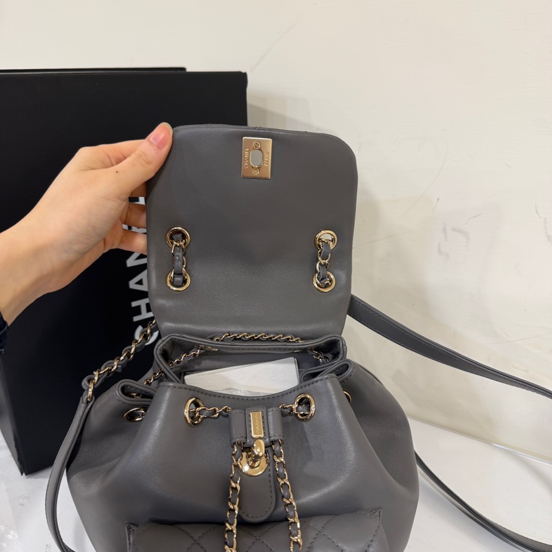 全新全配🈶購證❤️香奈兒 #灰金 #duma #雙肩包 #小號-8