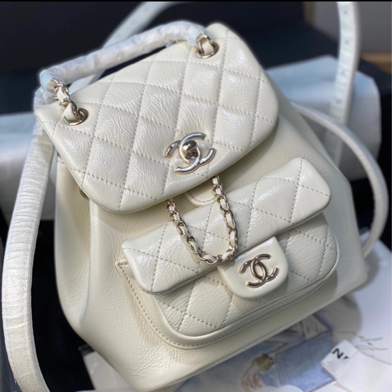 大全配🈶台灣購證❤️ 香奈兒 #白金 #duma #油蠟牛皮 #雙肩包 小號-0