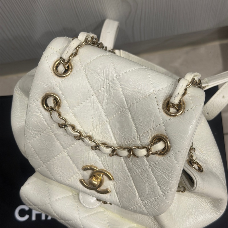 大全配🈶台灣購證❤️ 香奈兒 #白金 #duma #油蠟牛皮 #雙肩包 小號-11
