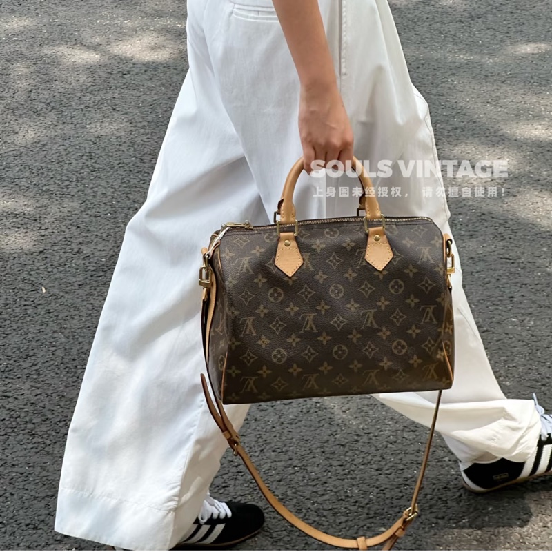 路易威登LV Speedy Bandoulière 30 原花背帶款手提斜背波士頓包 M41112-0