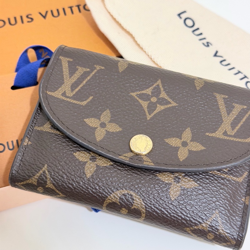 二手｜LV Rosalie老花粉色金扣零錢卡包-1