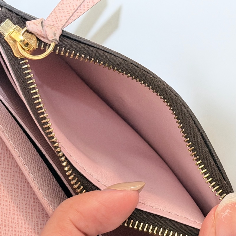 二手｜LV Rosalie老花粉色金扣零錢卡包-13