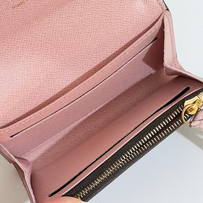 二手｜LV Rosalie老花粉色金扣零錢卡包-15