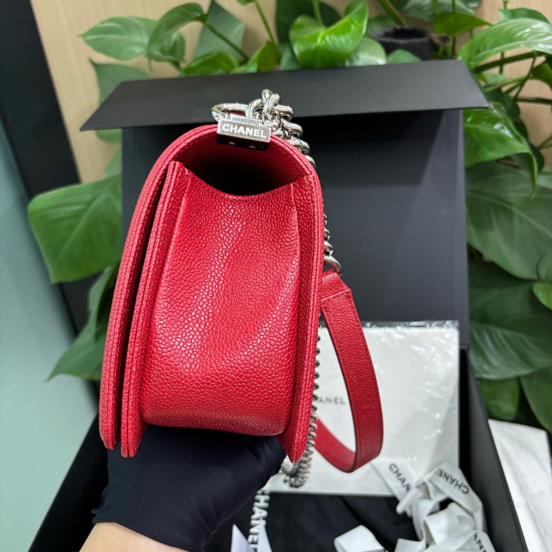 香奈兒/Chanel 深紅色荔枝紋牛皮V紋leboy中號鏈條包-2