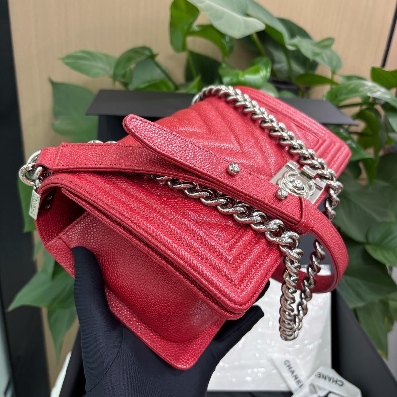 香奈兒/Chanel 深紅色荔枝紋牛皮V紋leboy中號鏈條包-3