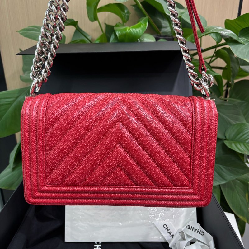 香奈兒/Chanel 深紅色荔枝紋牛皮V紋leboy中號鏈條包-6