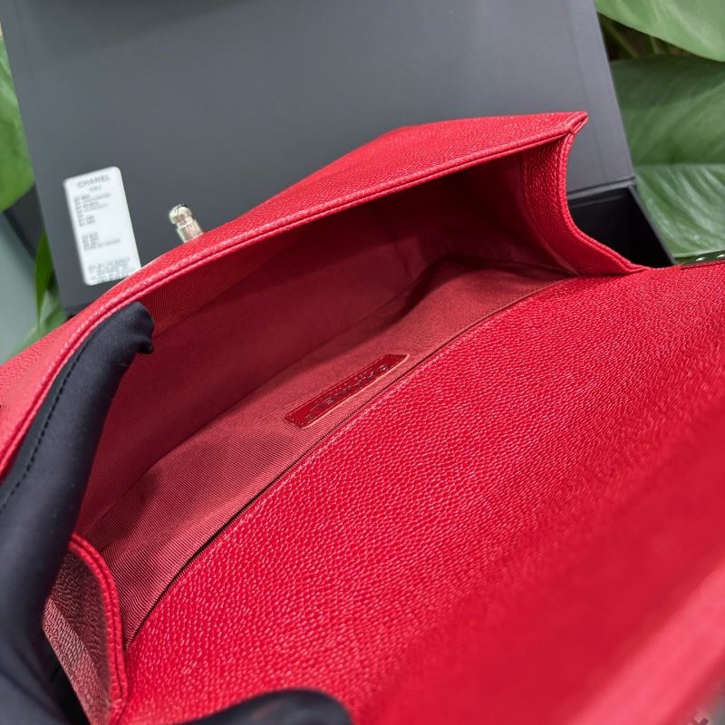 香奈兒/Chanel 深紅色荔枝紋牛皮V紋leboy中號鏈條包-8