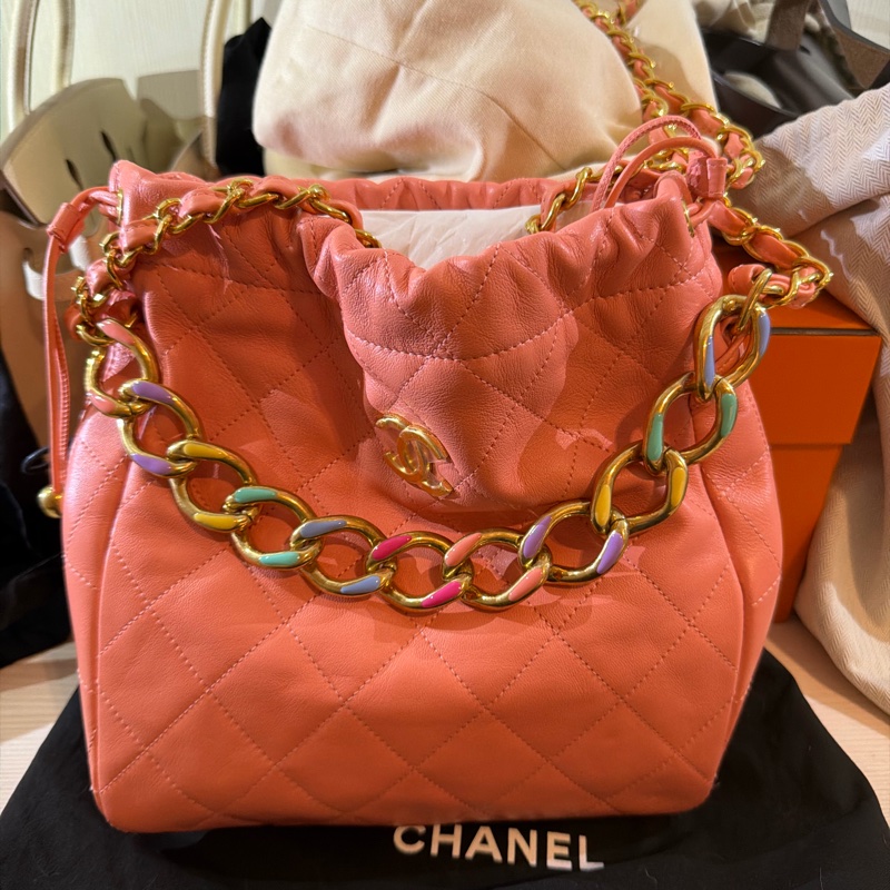 Chanel 珊瑚橘彩鏈包送labubu-0