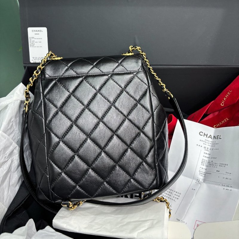 閒置新 香奈兒/Chanel 黑金羊皮雙肩包 芯片款-1