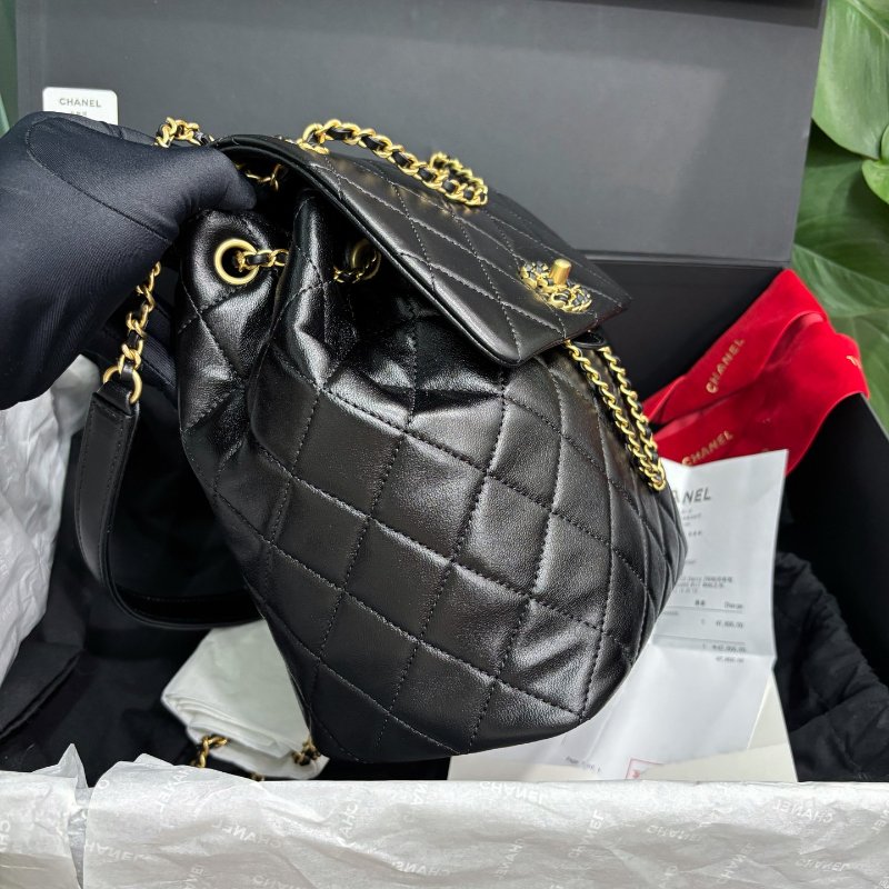 閒置新 香奈兒/Chanel 黑金羊皮雙肩包 芯片款-2