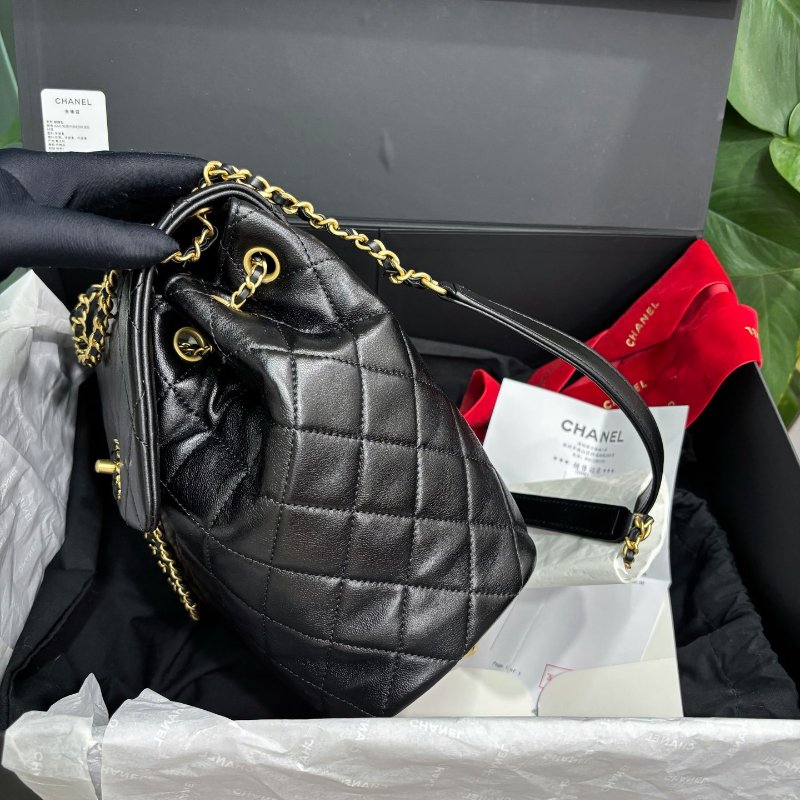 閒置新 香奈兒/Chanel 黑金羊皮雙肩包 芯片款-3