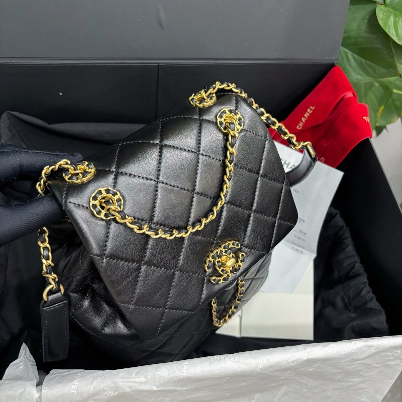 閒置新 香奈兒/Chanel 黑金羊皮雙肩包 芯片款-4