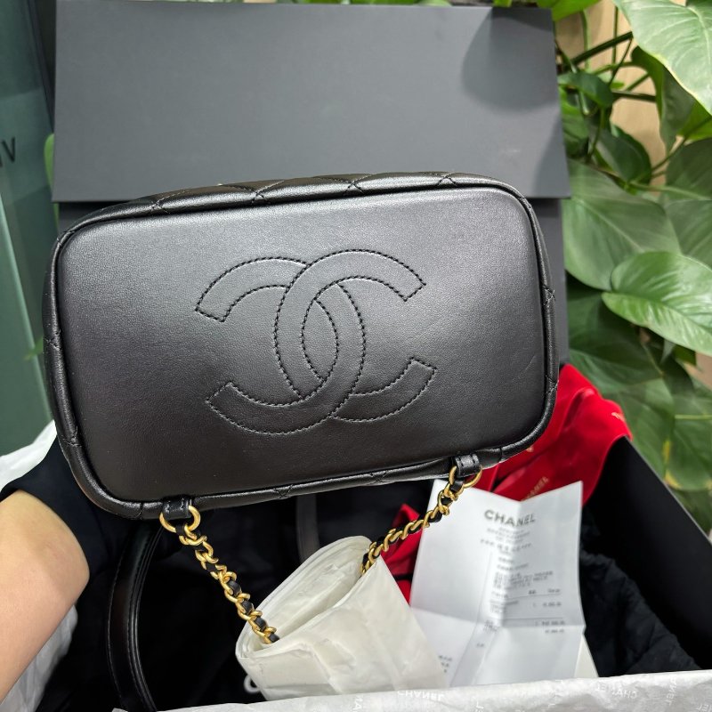 閒置新 香奈兒/Chanel 黑金羊皮雙肩包 芯片款-5