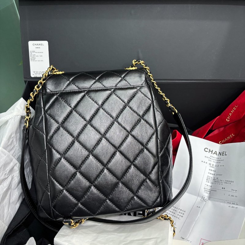 閒置新 香奈兒/Chanel 黑金羊皮雙肩包 芯片款-7