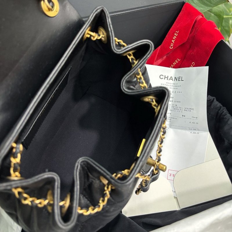 閒置新 香奈兒/Chanel 黑金羊皮雙肩包 芯片款-9