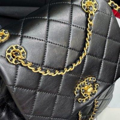 閒置新 香奈兒/Chanel 黑金羊皮雙肩包 芯片款-10