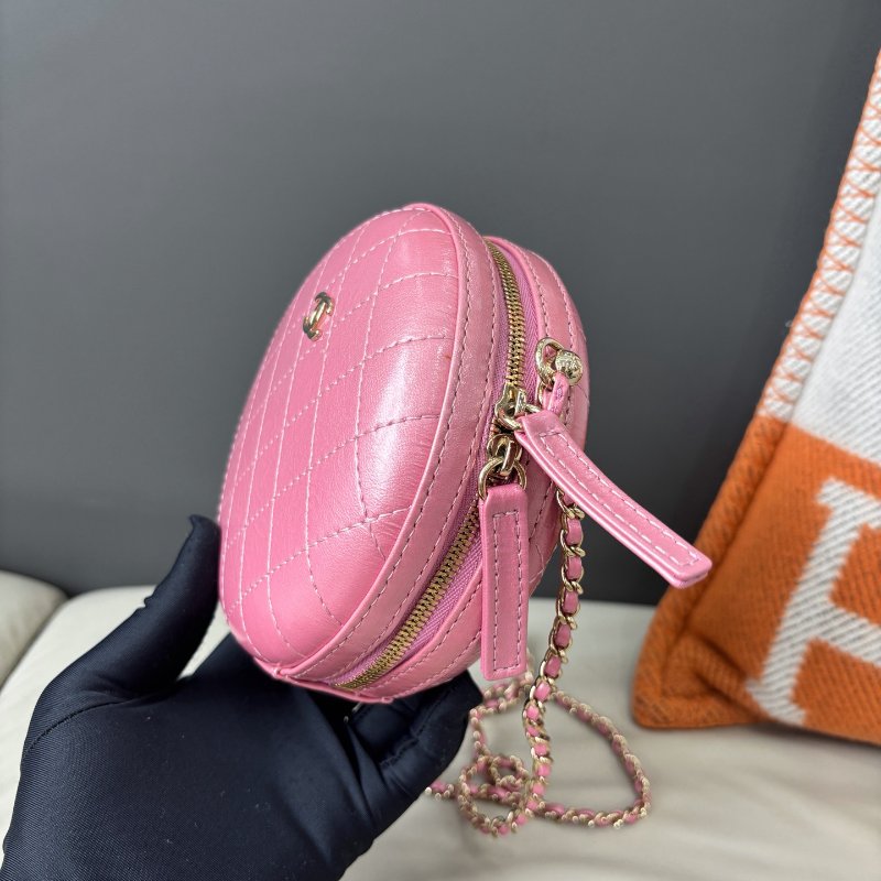 近新品 香奈兒/Chanel  粉色全皮圓餅鏈條斜背包-2
