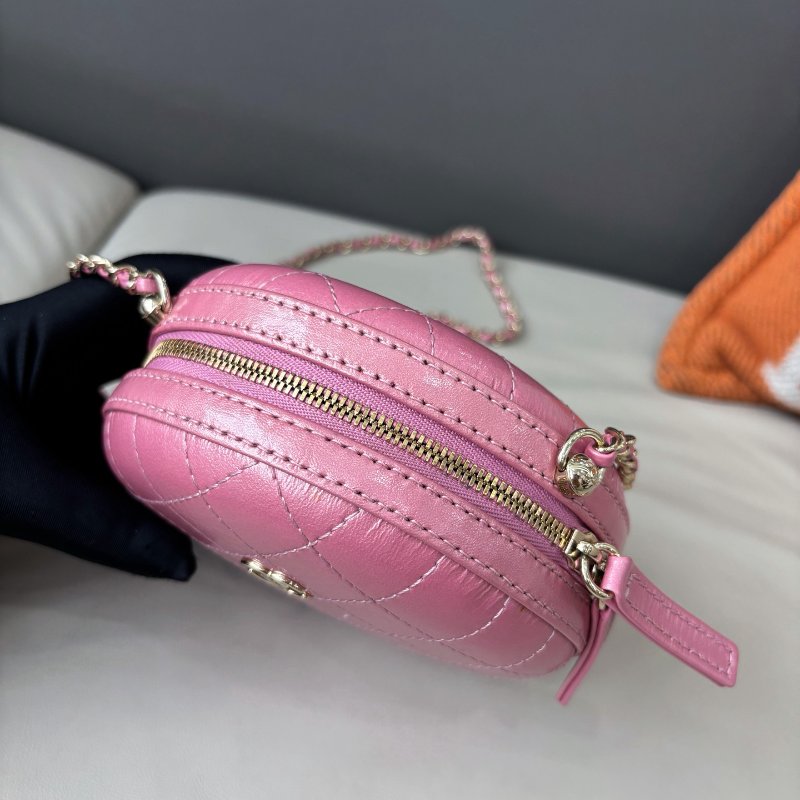 近新品 香奈兒/Chanel  粉色全皮圓餅鏈條斜背包-4
