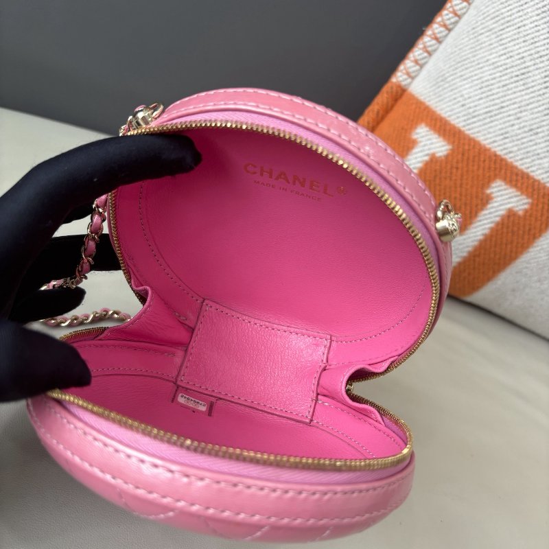 近新品 香奈兒/Chanel  粉色全皮圓餅鏈條斜背包-9