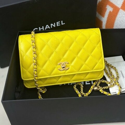 閒置新 香奈兒/Chanel 黃色金球woc鏈條包 芯片款