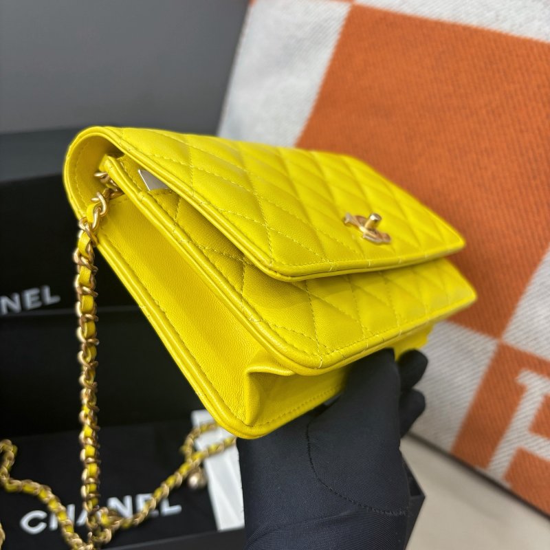 閒置新 香奈兒/Chanel 黃色金球woc鏈條包 芯片款-3